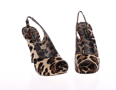 Leopard Pony Hair Open Toe Slingbacks Shoes
