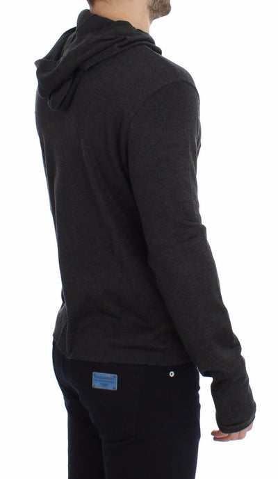 Gray 100% Silk Hooded Sweater Pullover Top