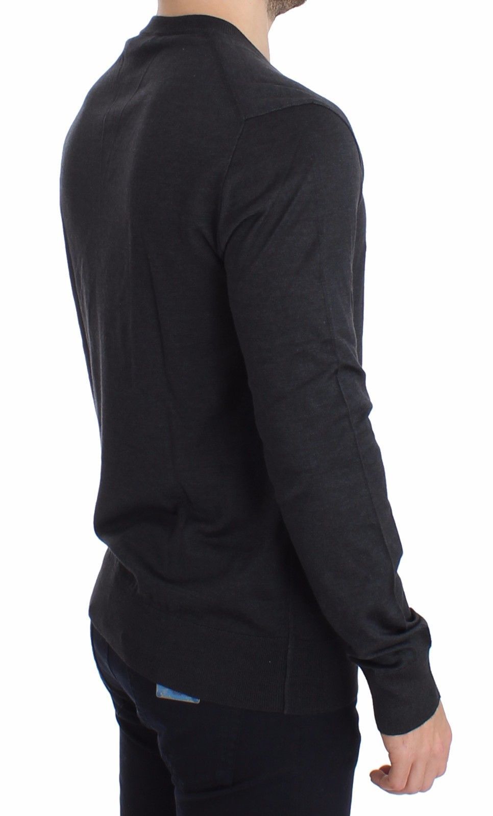 Gray Silk Cashmere V-neck Sweater Pullover