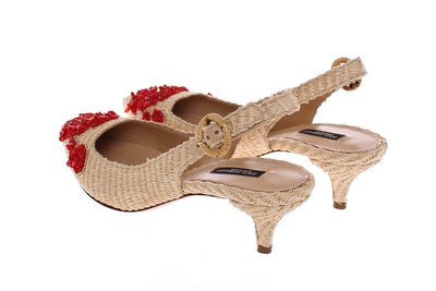 Beige Red Corals Slingbacks Pumps Shoes
