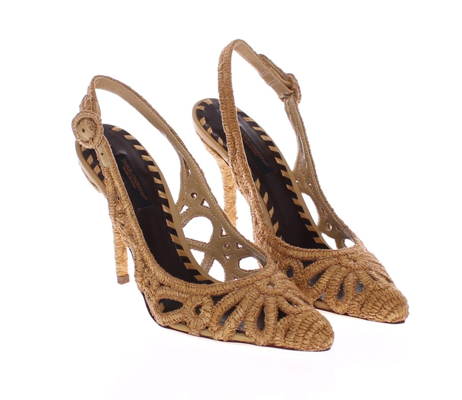 Beige Slingbacks Straw Sandals Shoes Pumps