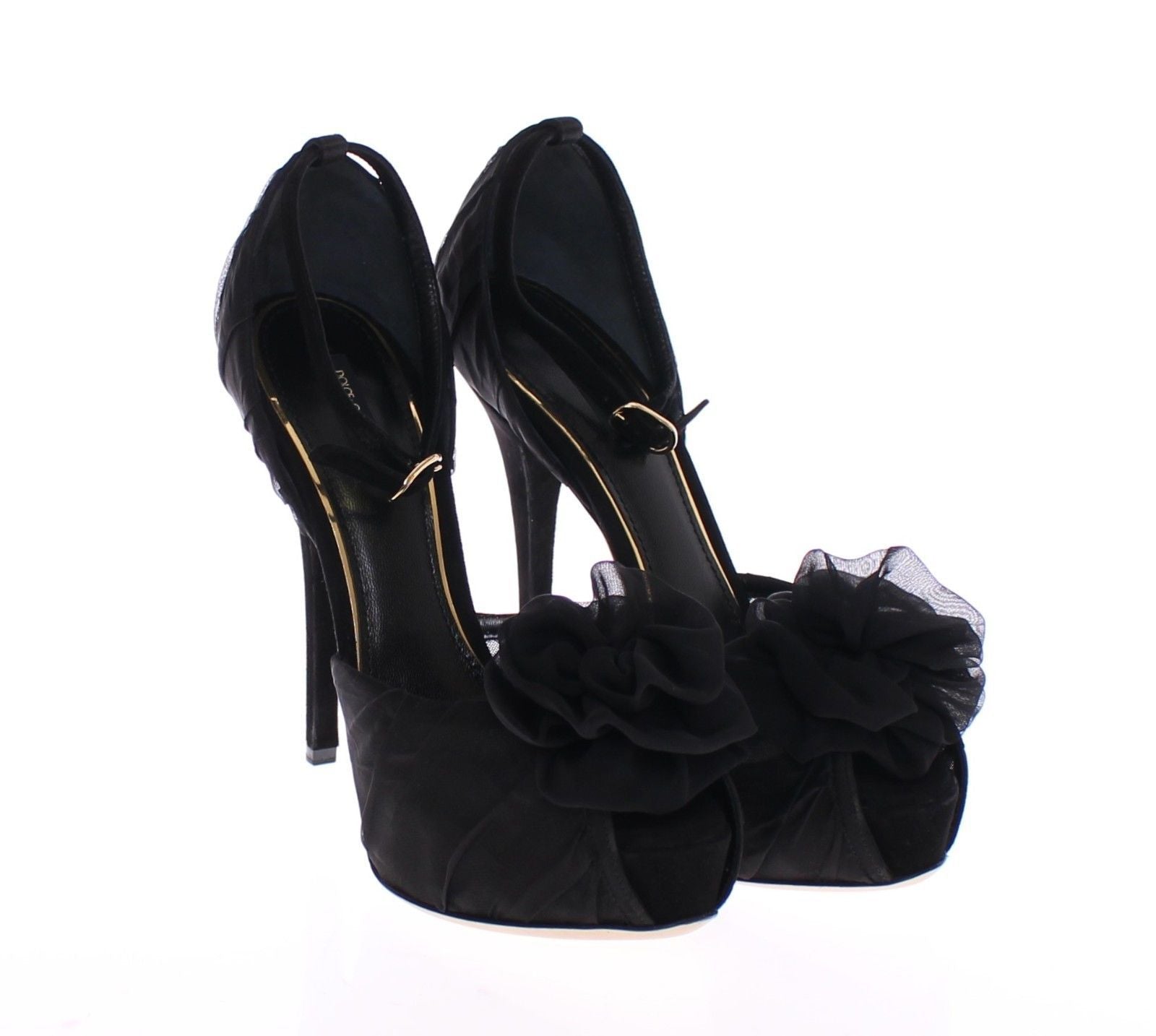 Black Silk Leather Platform Pumps Shoes