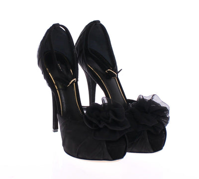 Black Silk Leather Platform Pumps Shoes