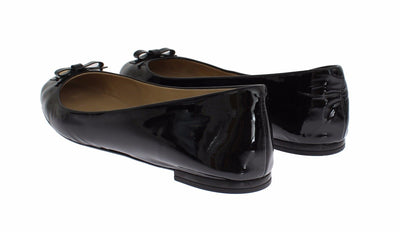 Black Patent Leather Heart Ballet Flat Shoes
