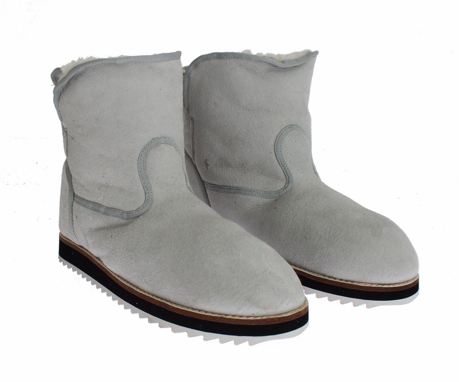 Blue Leather Merino Wool Flat Warm Boots Shoes