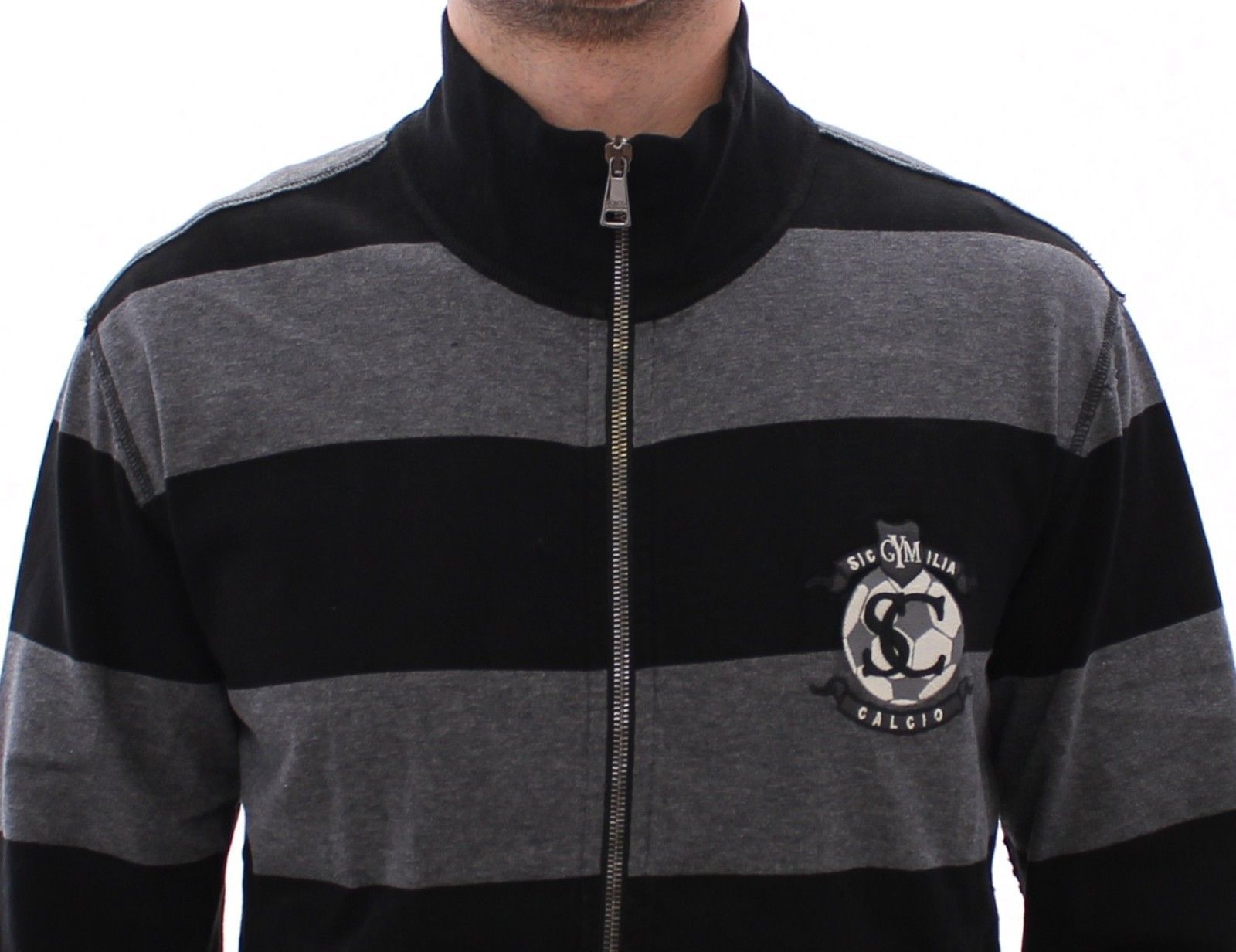 Gray Striped Full Zip Sweater Jacket Jumper