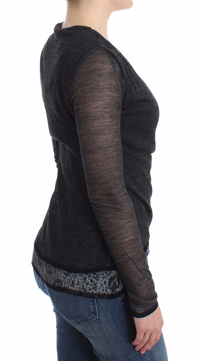 Gray Wool Blend Stretch Long Sleeve Sweater