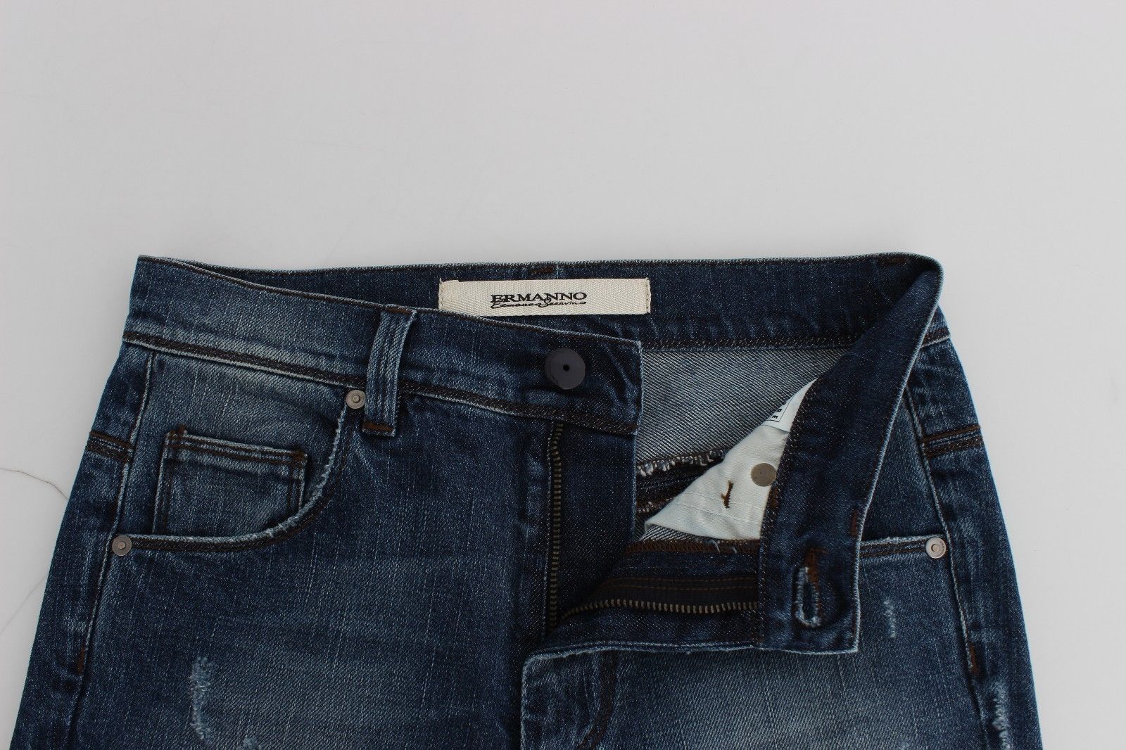 Blue Straight Jeans Denim Pants High Waist