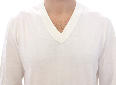 White Silk Logo V-neck Longarm Sweater Top