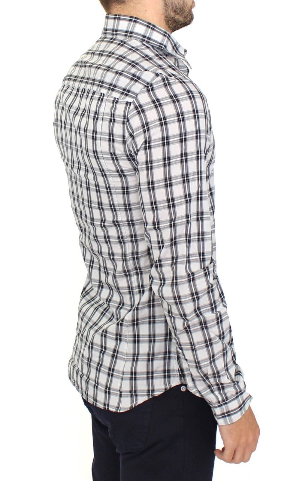 Gray White Checkered Casual Slim Fit Shirt