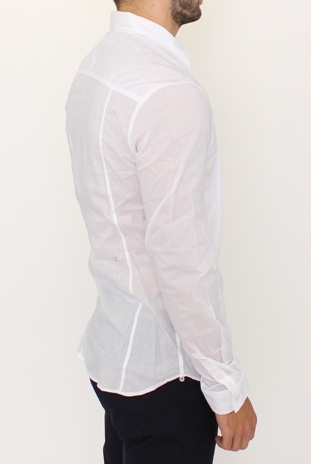White Striped Cotton Slim Fit Casual Shirt