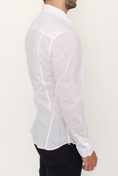 White Striped Cotton Slim Fit Casual Shirt
