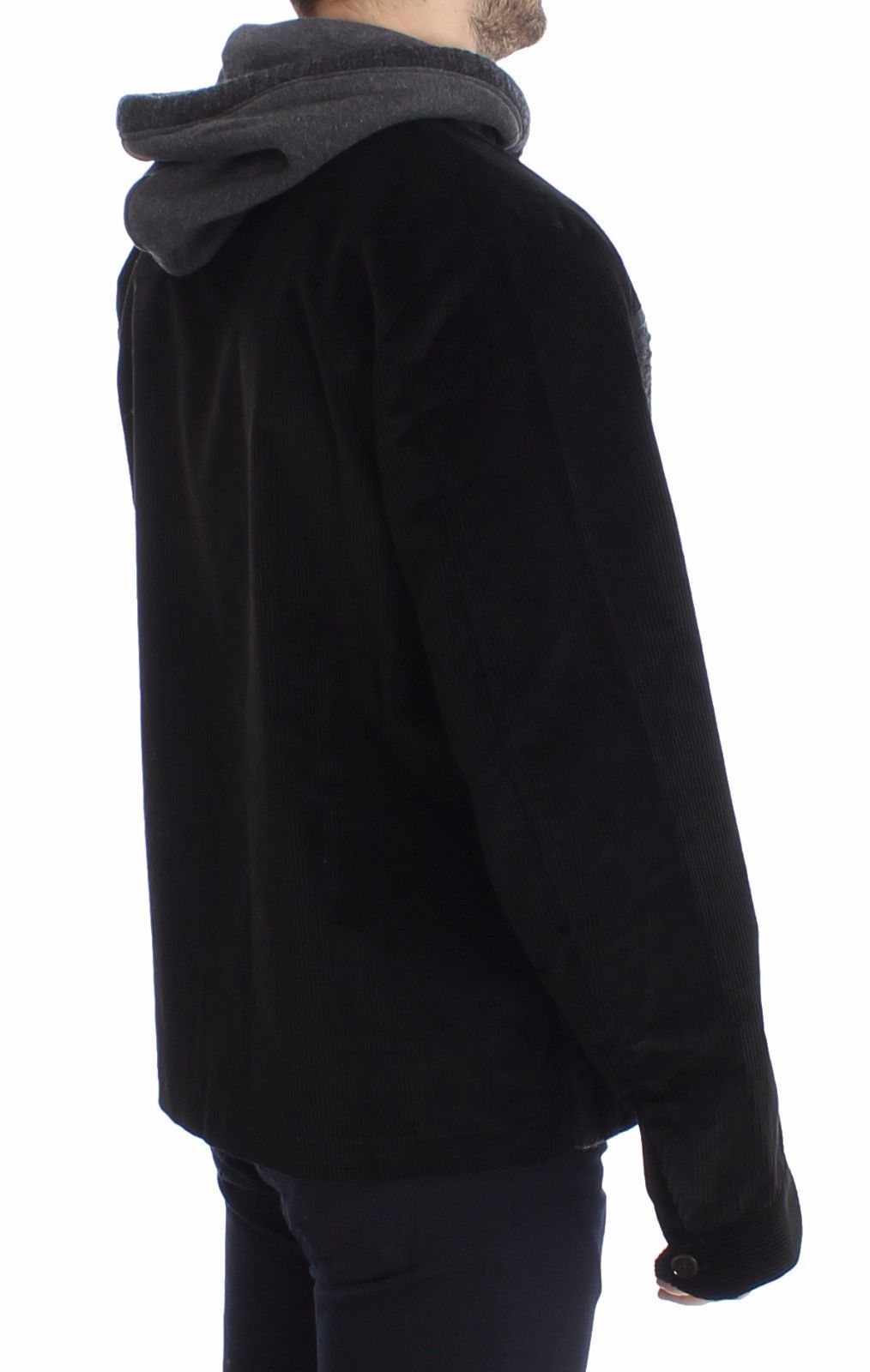 Black Gray Knitted Hooded Sweater Pullover