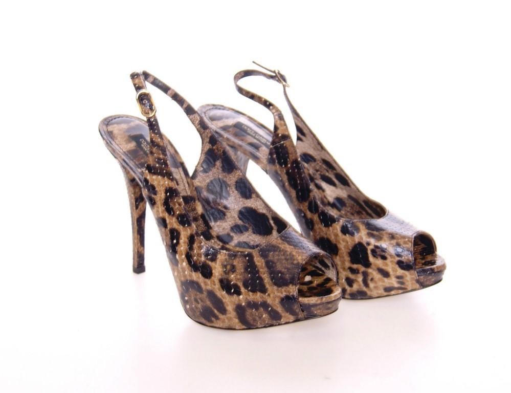 Brown Snakeskin Platform Slingbacks Shoes