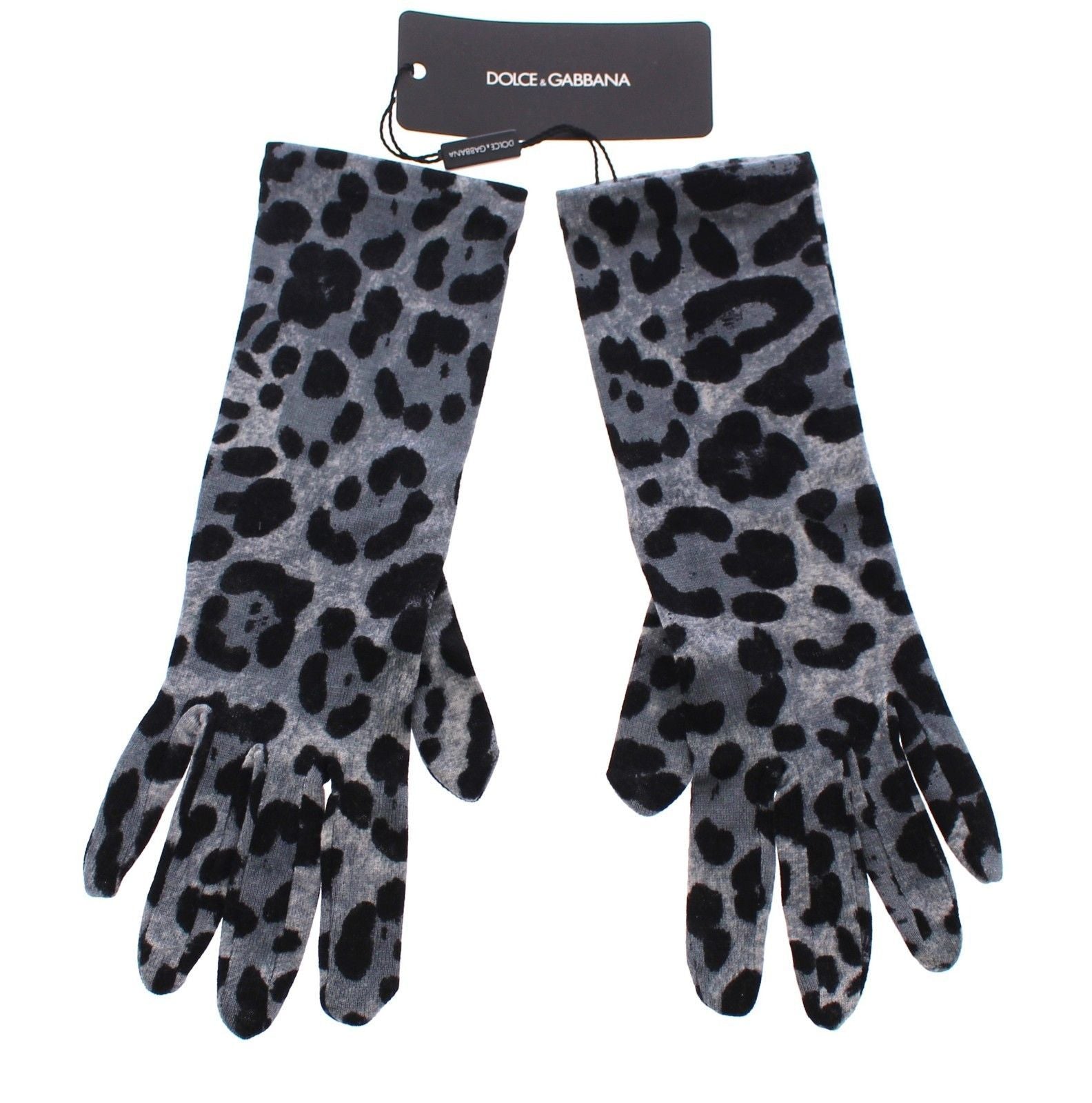 Blue Classic Leopard Print Long Wool Gloves