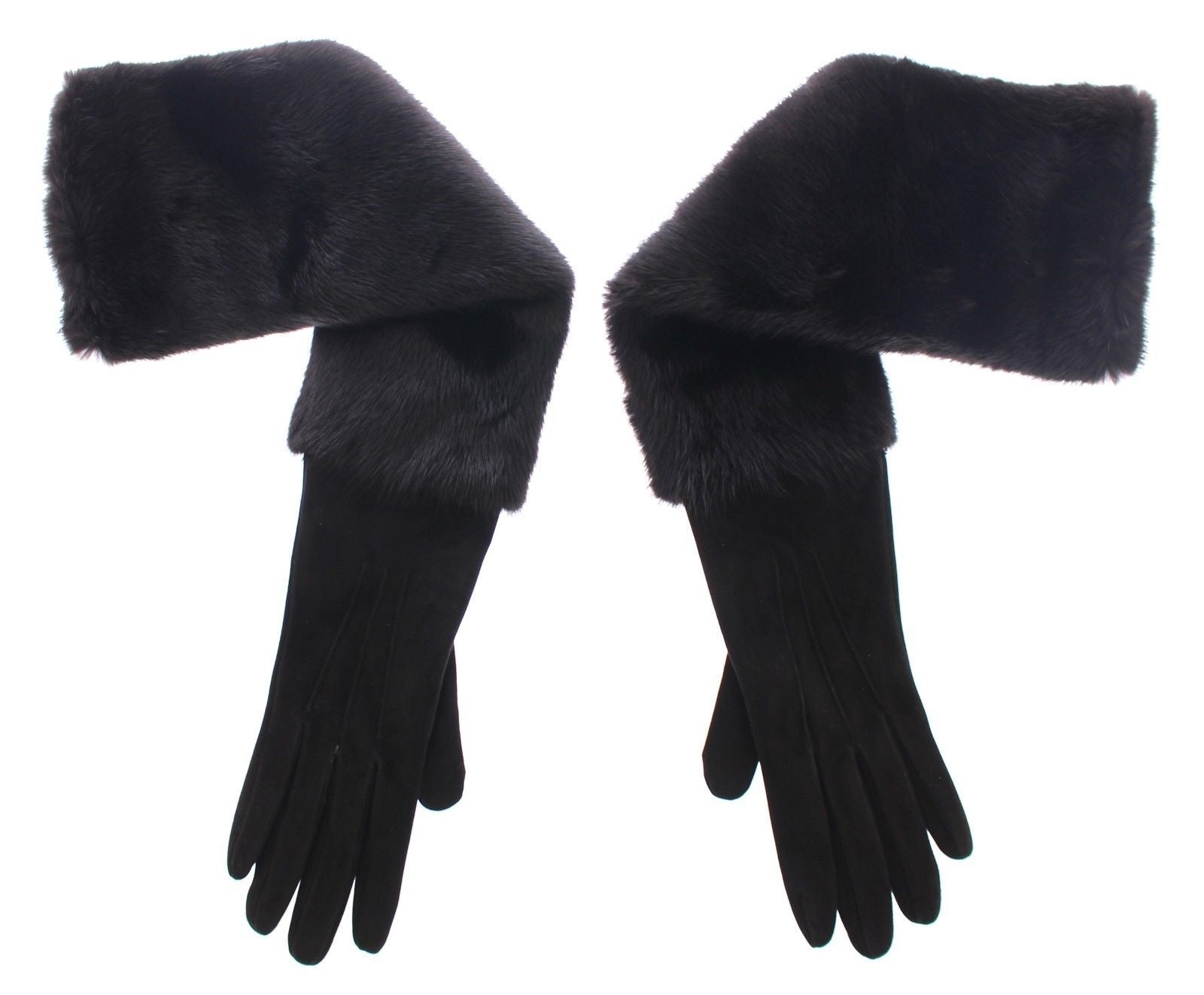 Black Mink Fur Lambskin Suede Leather Gloves