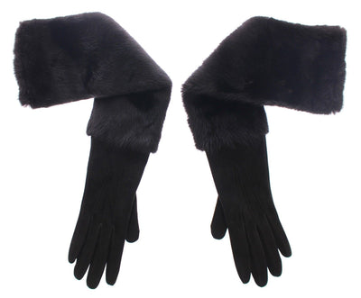 Black Mink Fur Lambskin Suede Leather Gloves