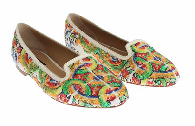 Majolica Silk Leather Sequin Loafers Shoes