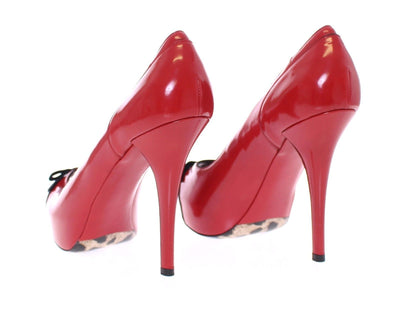 Red Leather Platform Open Toe Pumps Shoes
