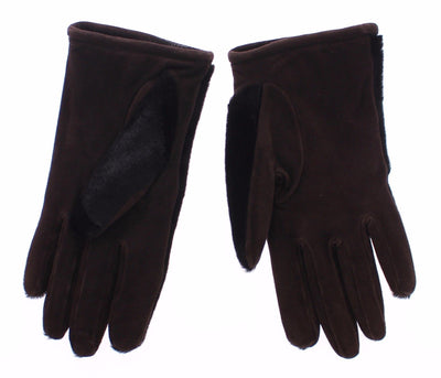 Brown Kangaroo Lambskin Fur Suede Wrist Gloves