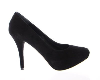 Black Suede Leather Platform Pumps Shoes
