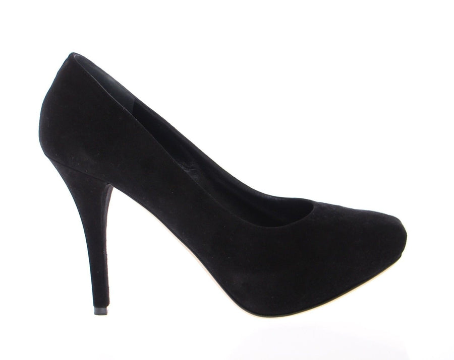 Black Suede Leather Platform Pumps Shoes