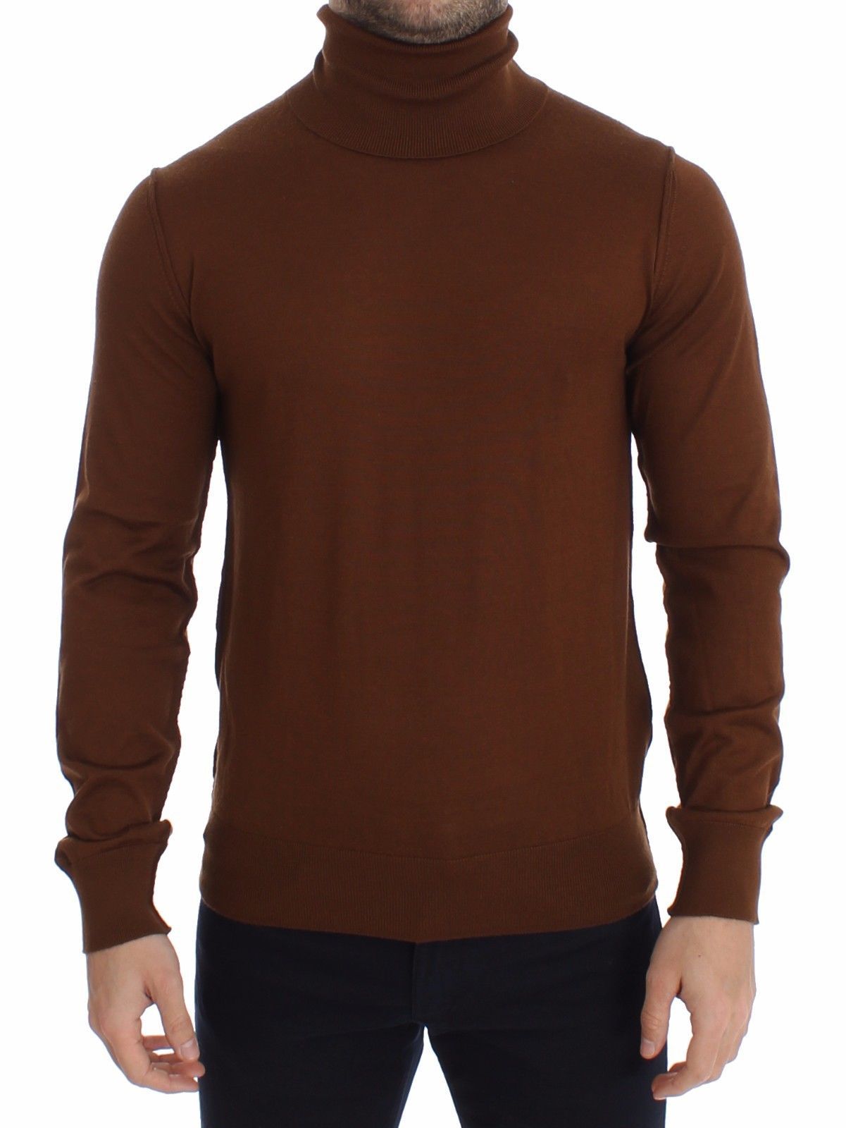 Brown Silk Cashmere Turtleneck Sweater Pullover