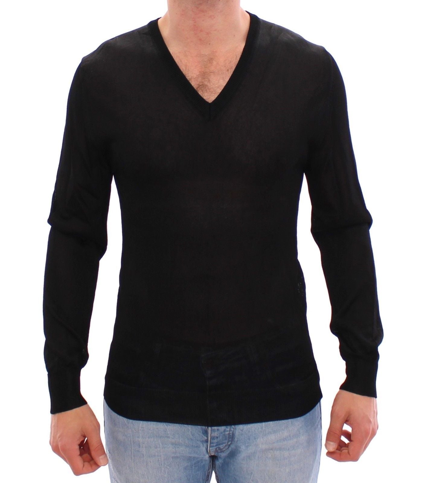 Black V-neck Rayon Sweater Pullover