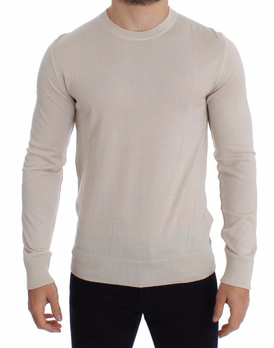 Cream Silk Cashmere Crew-neck Sweater Pullover