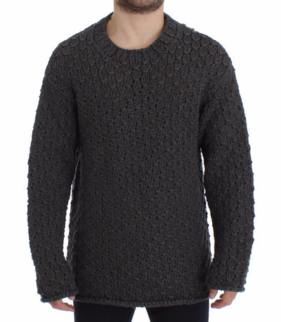 Gray Wool Knitted Crewneck Sweater Top
