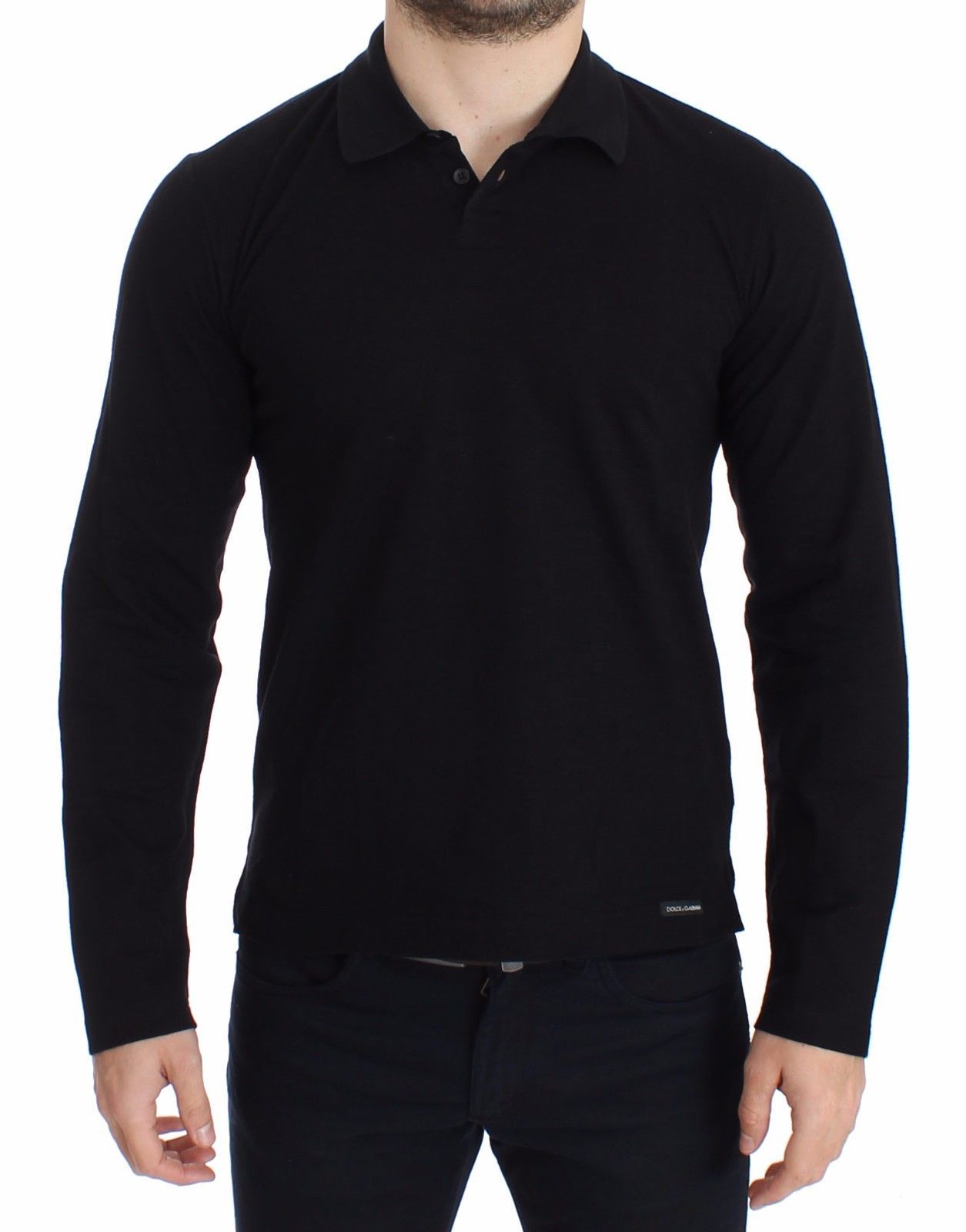 Black Cotton Polo Sweater Pullover Top