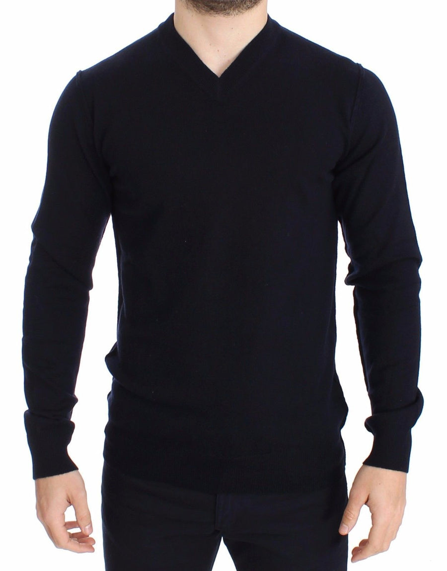 Blue Cashmere V-neck Sweater Pullover Top