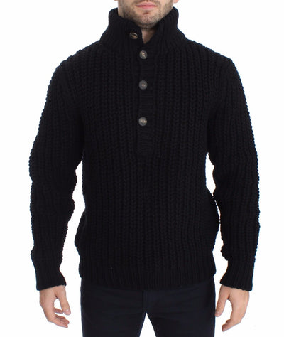 Black Knitted Wool Sweater Pullover Top