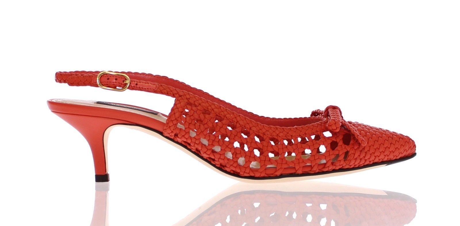 Orange Woven Leather Slingback Pumps Shoes