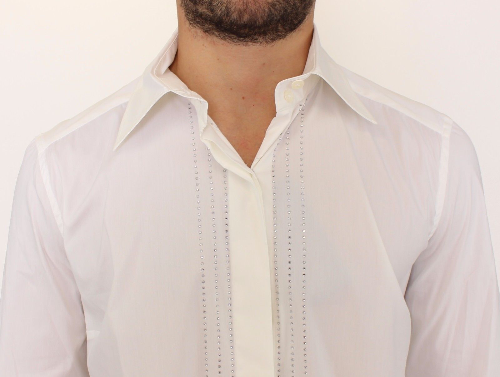 White Stretch Crystal Formal Dress French Shirt