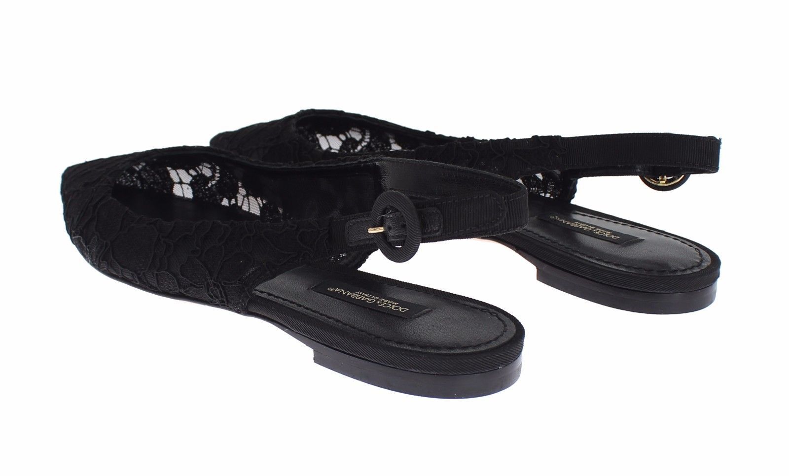 Black Floral Lace Slingbacks Pumps Shoes