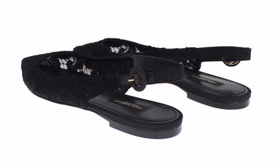 Black Floral Lace Slingbacks Pumps Shoes