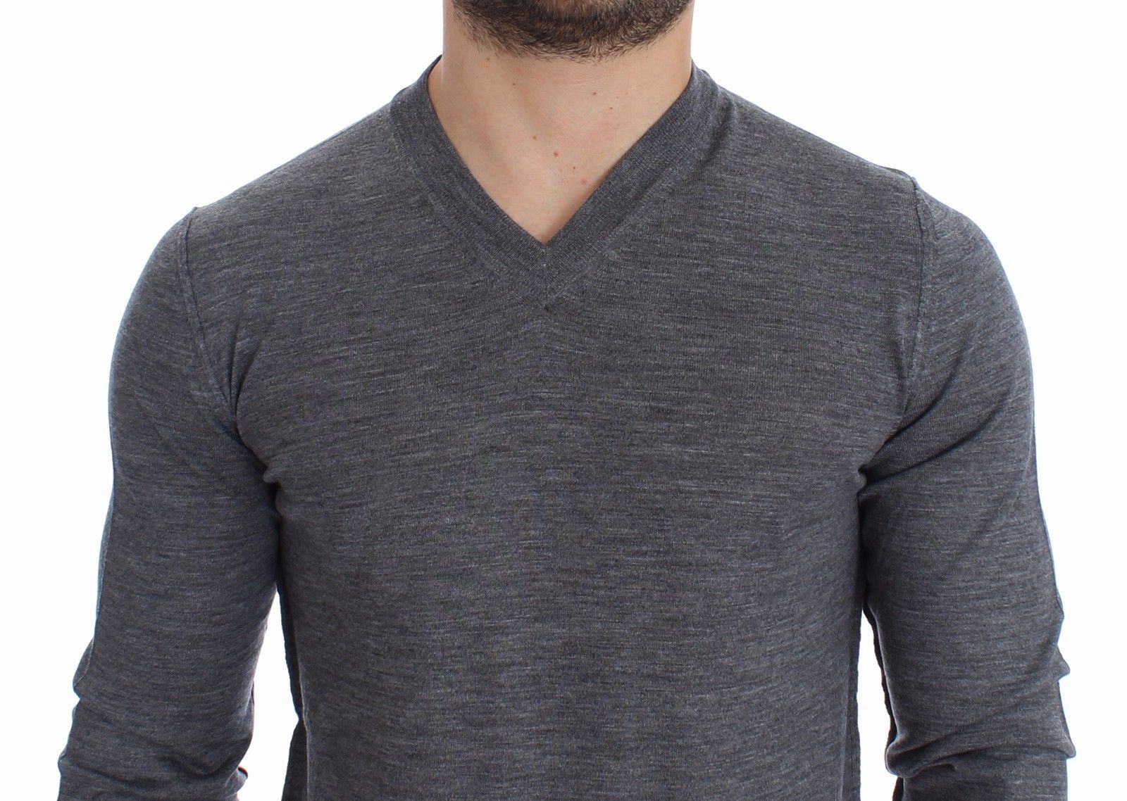 Mens Gray Wool V-neck Sweater Pullover Top