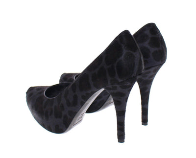 Black Leather Fur Hair Leopard Pumps Shoes