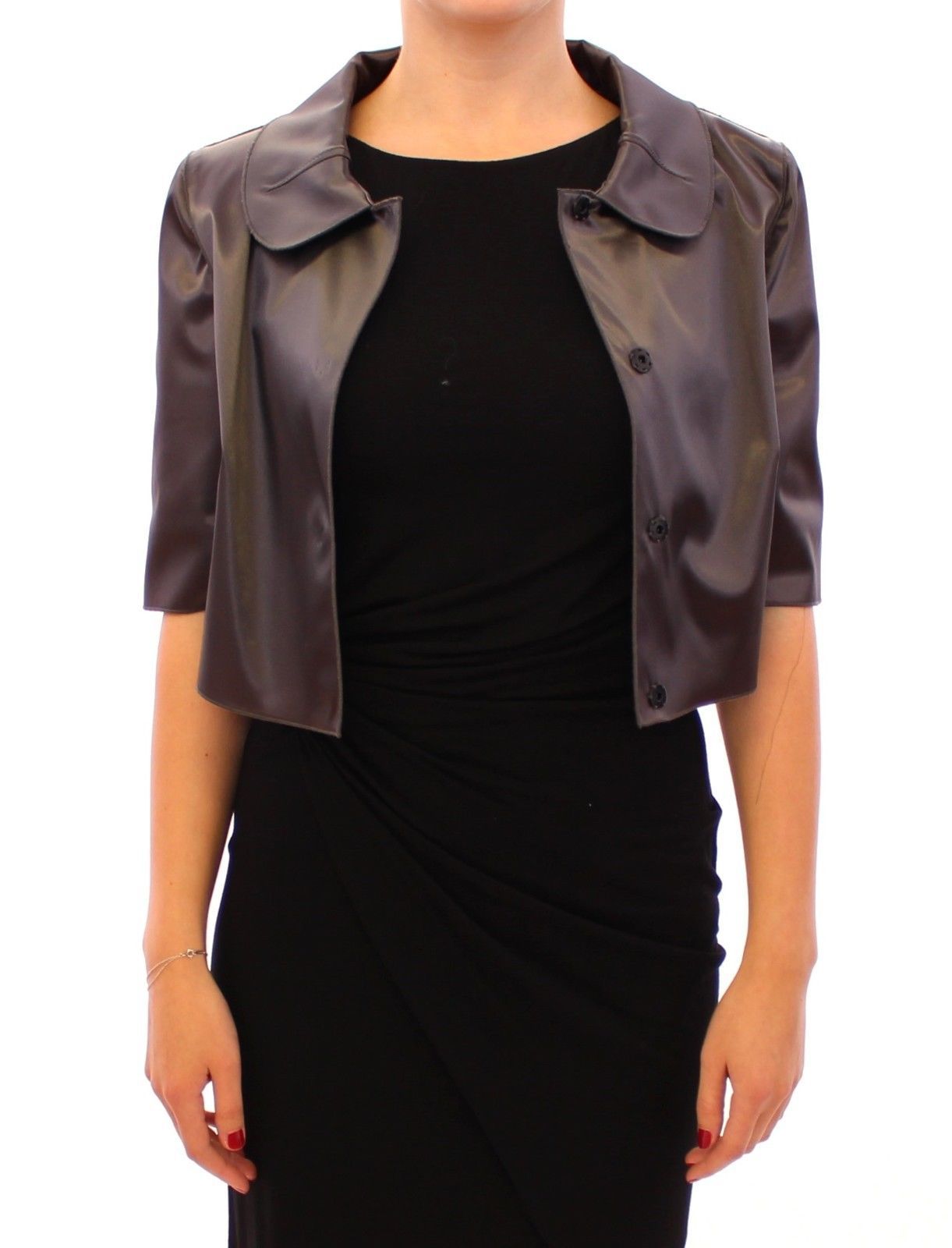Shiny Gray Stretch Bolero Shrug Jacket