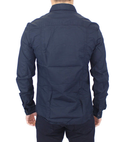 Blue Cotton Casual Long Sleeve Shirt Top