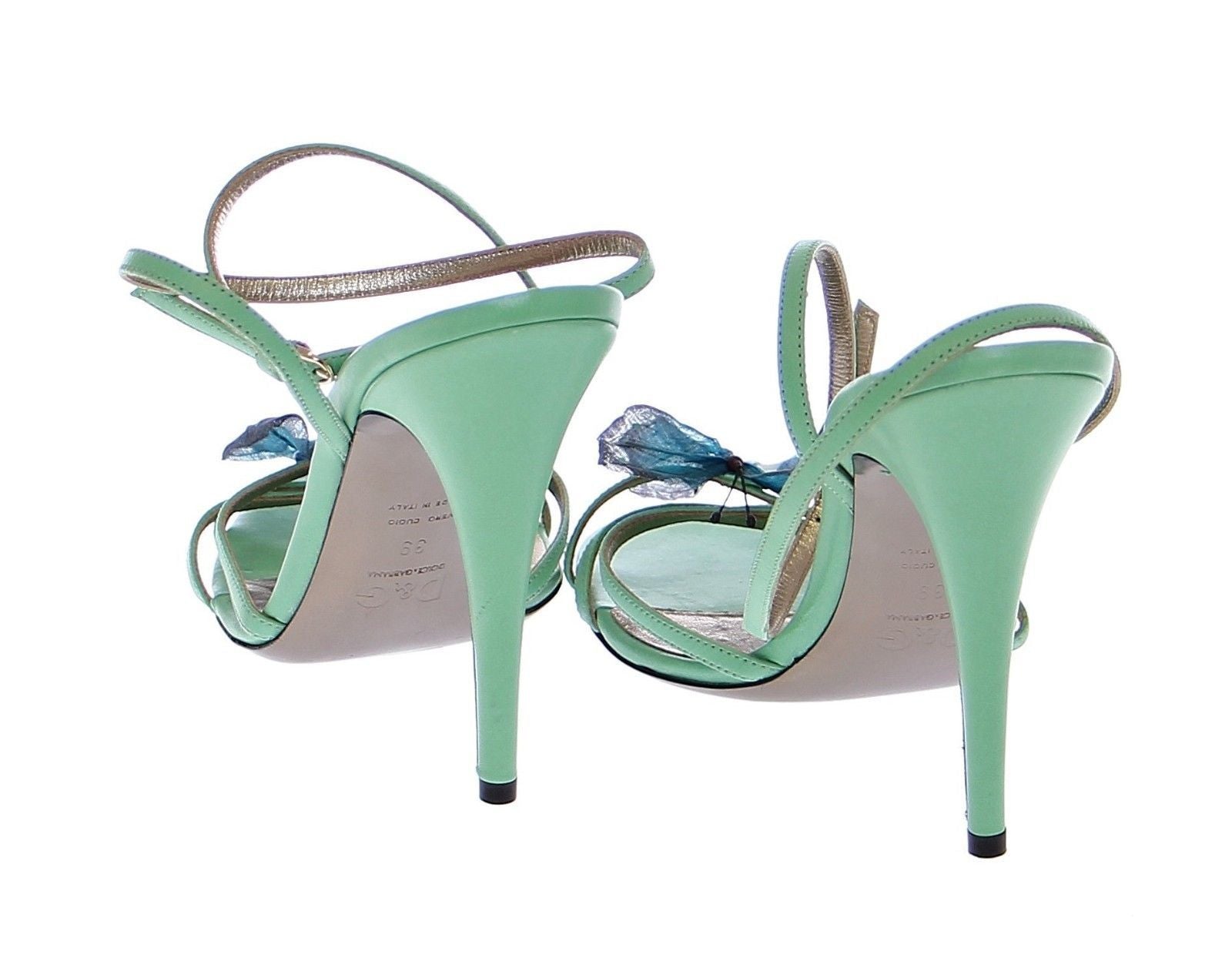 Green Strappy Leather Pumps Shoes