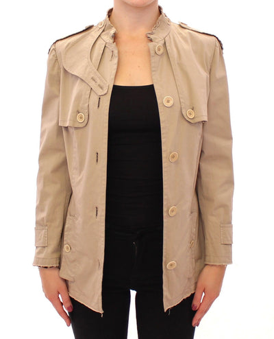 Beige Cotton Short Trench Coat Jacket Top