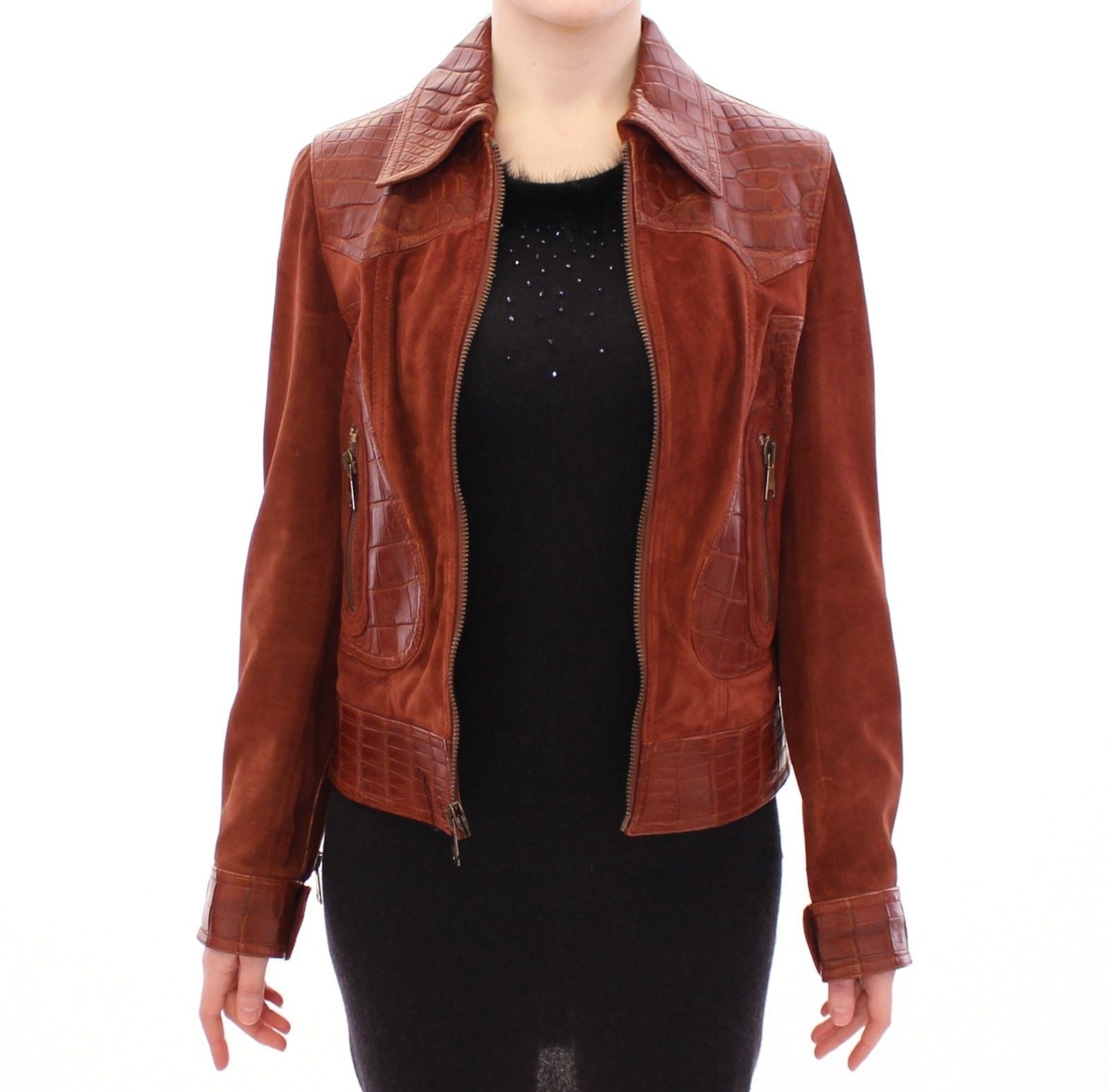 Brown Alligator Suede Leather Jacket
