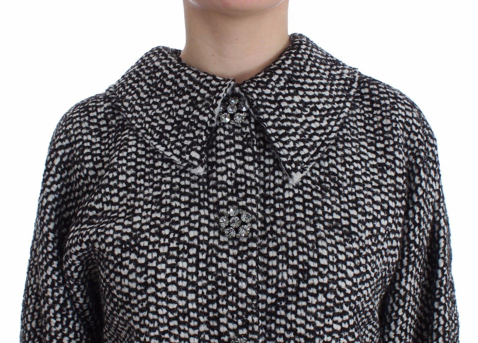 Black White Tweed Crystal Jacket Coat
