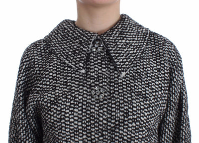 Black White Tweed Crystal Jacket Coat