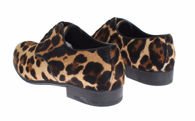 Brown Leopard Leather Hair Broques Shoes