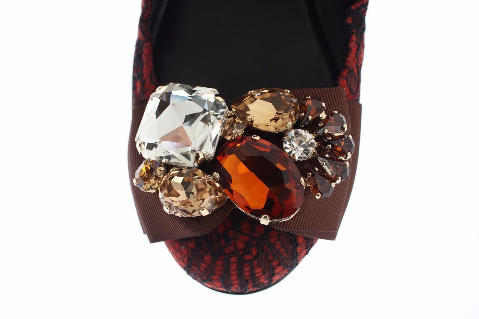 Red Taormina Lace Crystal Ballet Flat Shoes