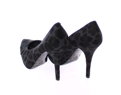 Black Leather Platform Leopard Pumps Shoes