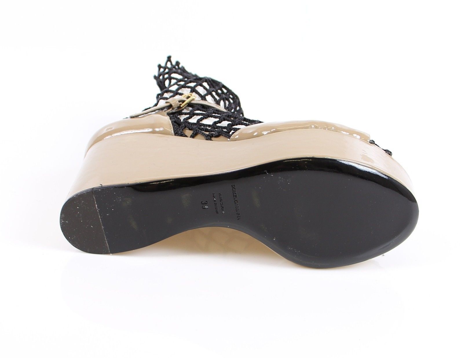 Beige Patent Wedge Sandals Platform Shoes